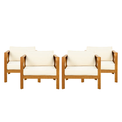 Outdoor Acacia Wood Club Armchair with Cushions (Set of 4)