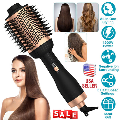 4 In 1 Hair Dryer Brush Curling Brush Hair Styler Volumizer Straightener Negative Ion Anti-frizz Hot-Air Hair Brush for All Hair Types Black White