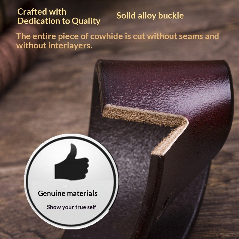 Men's Leather Belt With Pin Buckle, Genuine Leather Men's Waist Belt, Cowhide