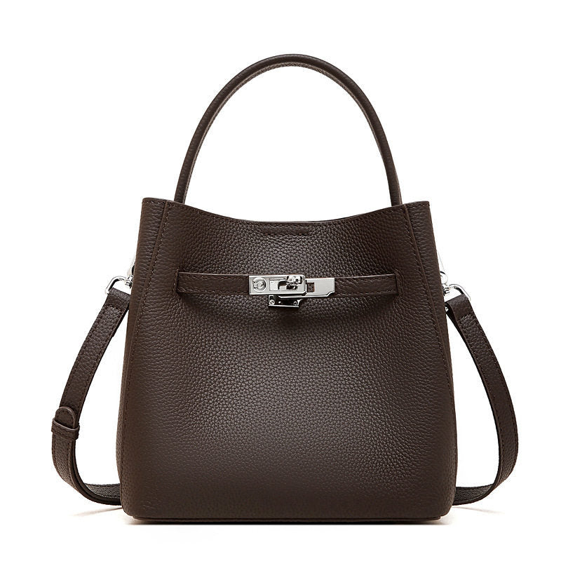 Autumn And Winter New Genuine Leather Vegetable Basket Bucket Bag For Women, Made Of Top-layer Cowhide, Versatile For Commuting, Can Be Worn On The Shoulder Or Carried By Hand