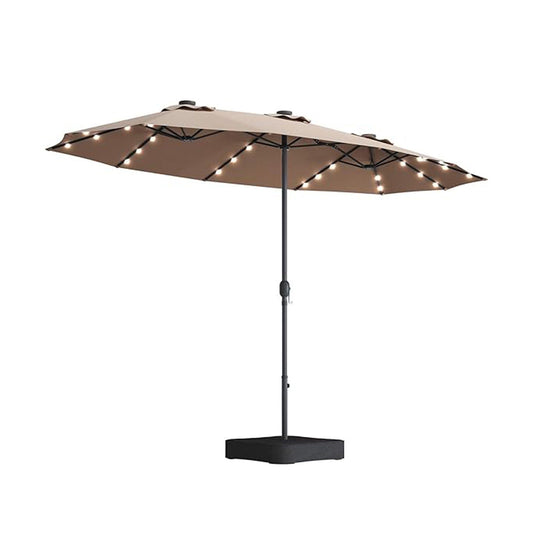 Double-Sided Outdoor Market Umbrella With Lights And Base
