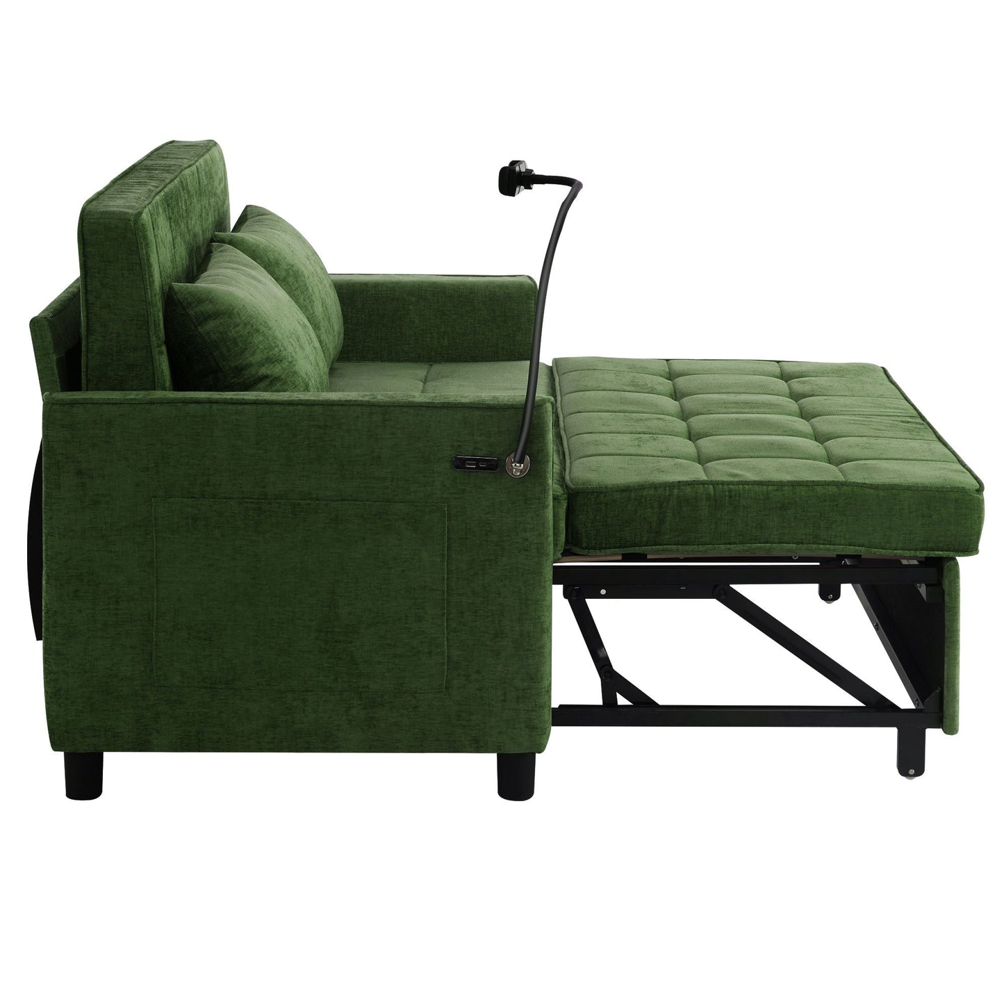 Loveseat Sofa Bed Sleeper With Reversible Backrest, Side Pockets, USB Ports, Phone Holder