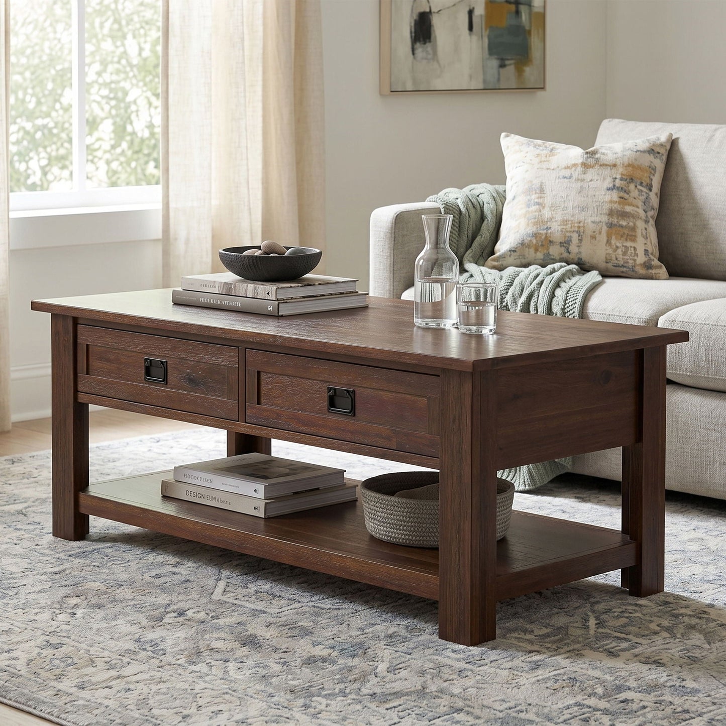 Monroe - Rectangular Coffee Table With Drawers - Brown