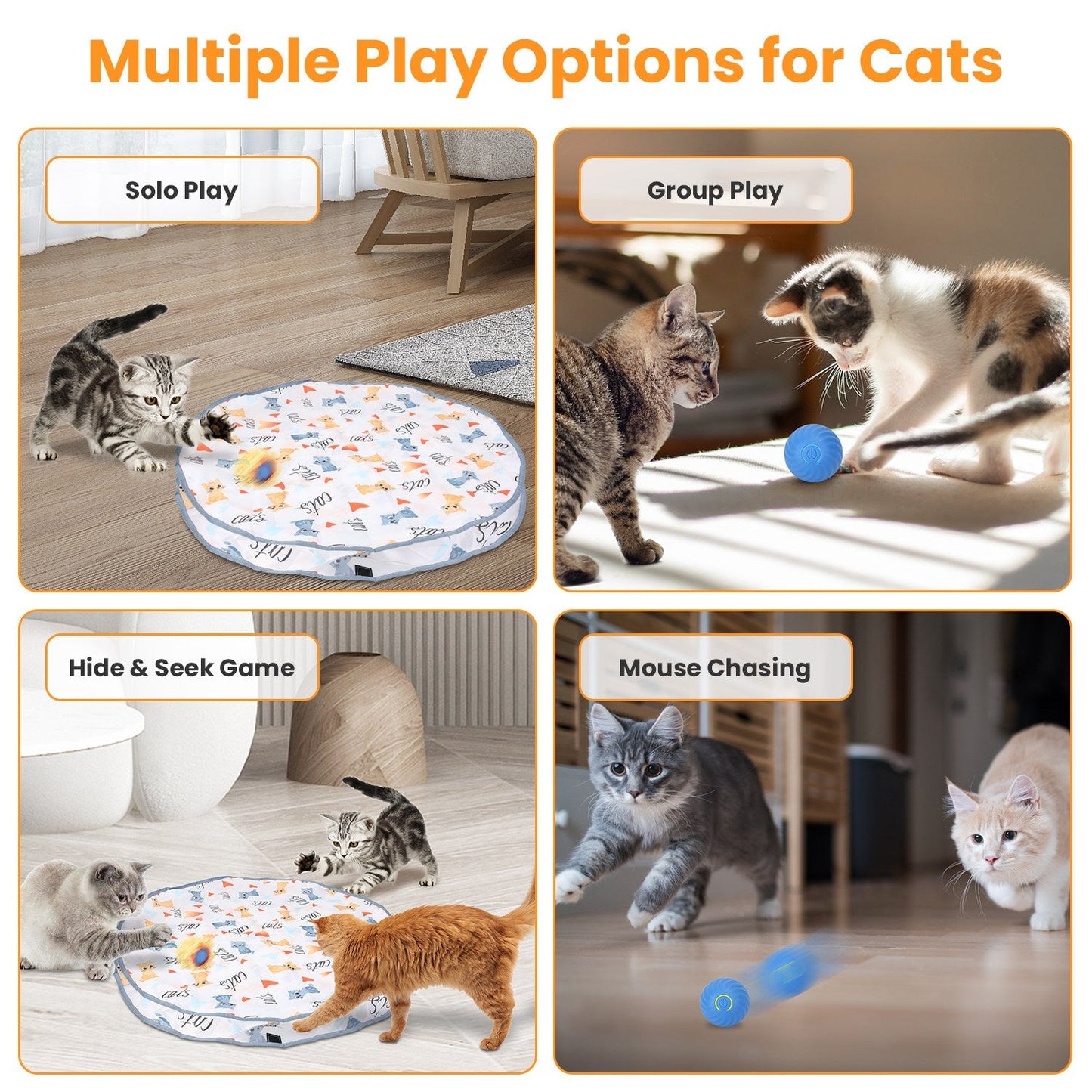 Cat Toys Ball Fast Rolling in Pouch Rechargeable Motion Activated Interactive Cat Toys for Indoor Cats Hide And Seek Mouse Catching Game