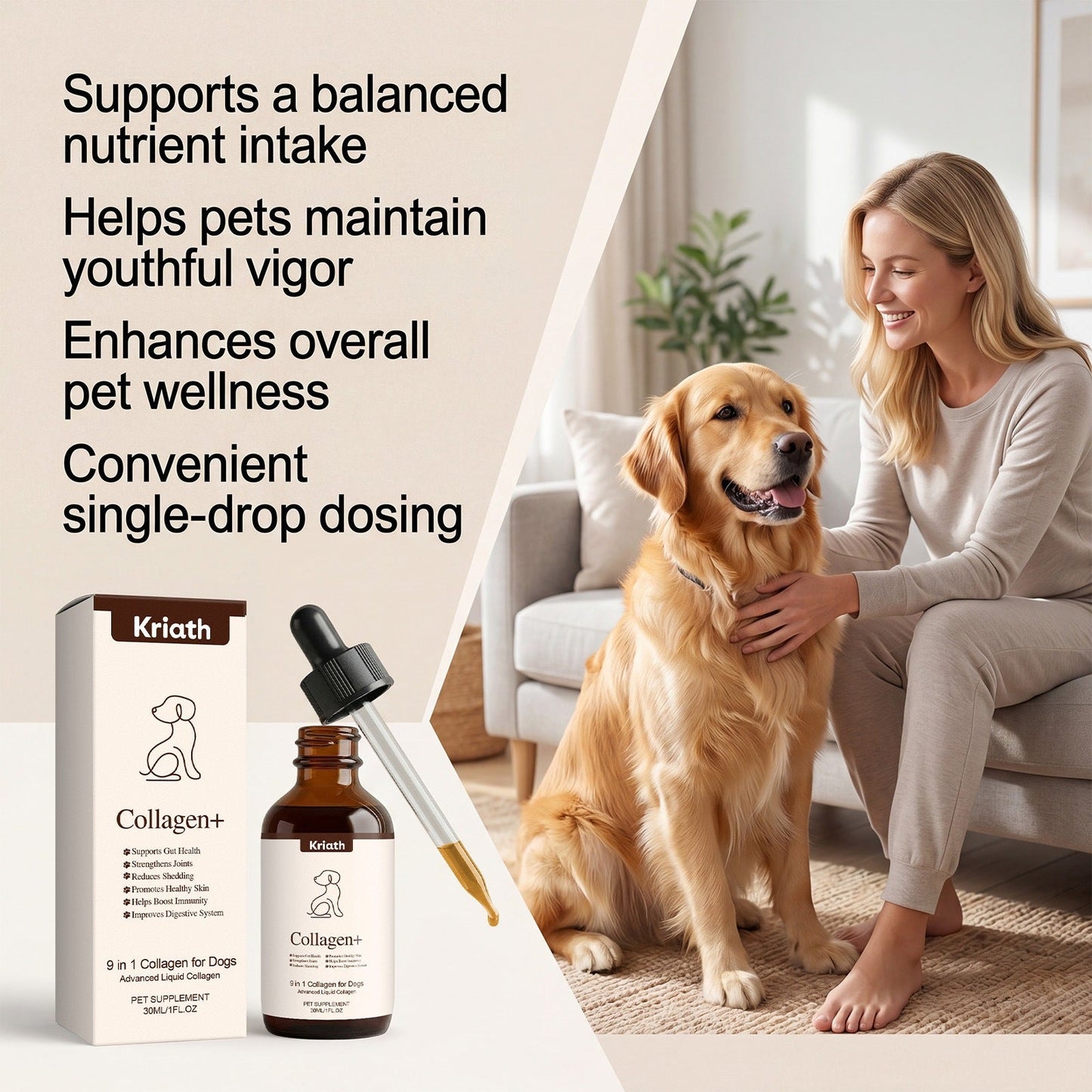 Kriath Dog Collagen Drops Gentle Care And Comfort For Pets, Easy To Mix With Food For Oral Administration And Easy Absorption