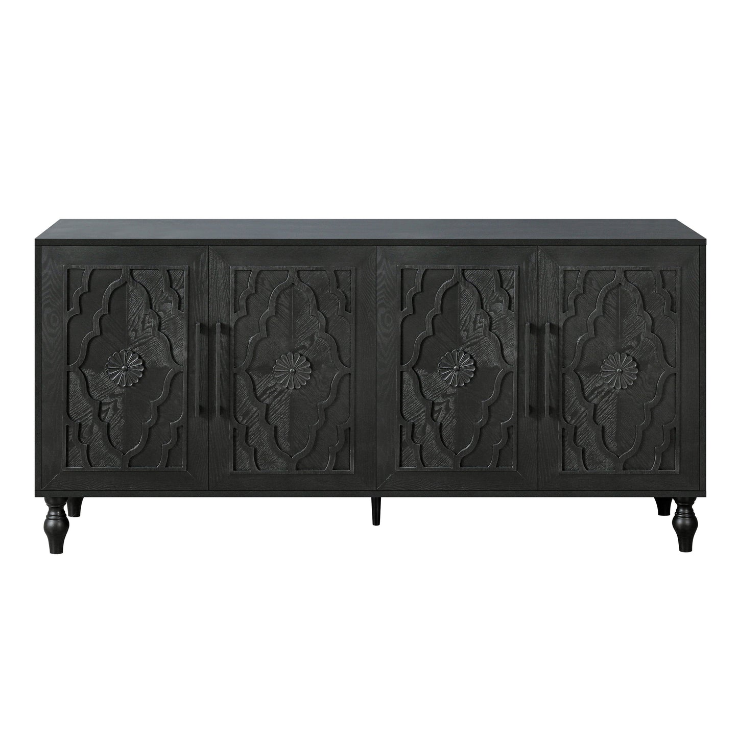 Carved Flower Door Large Storage Cabinet with Metal Handle
