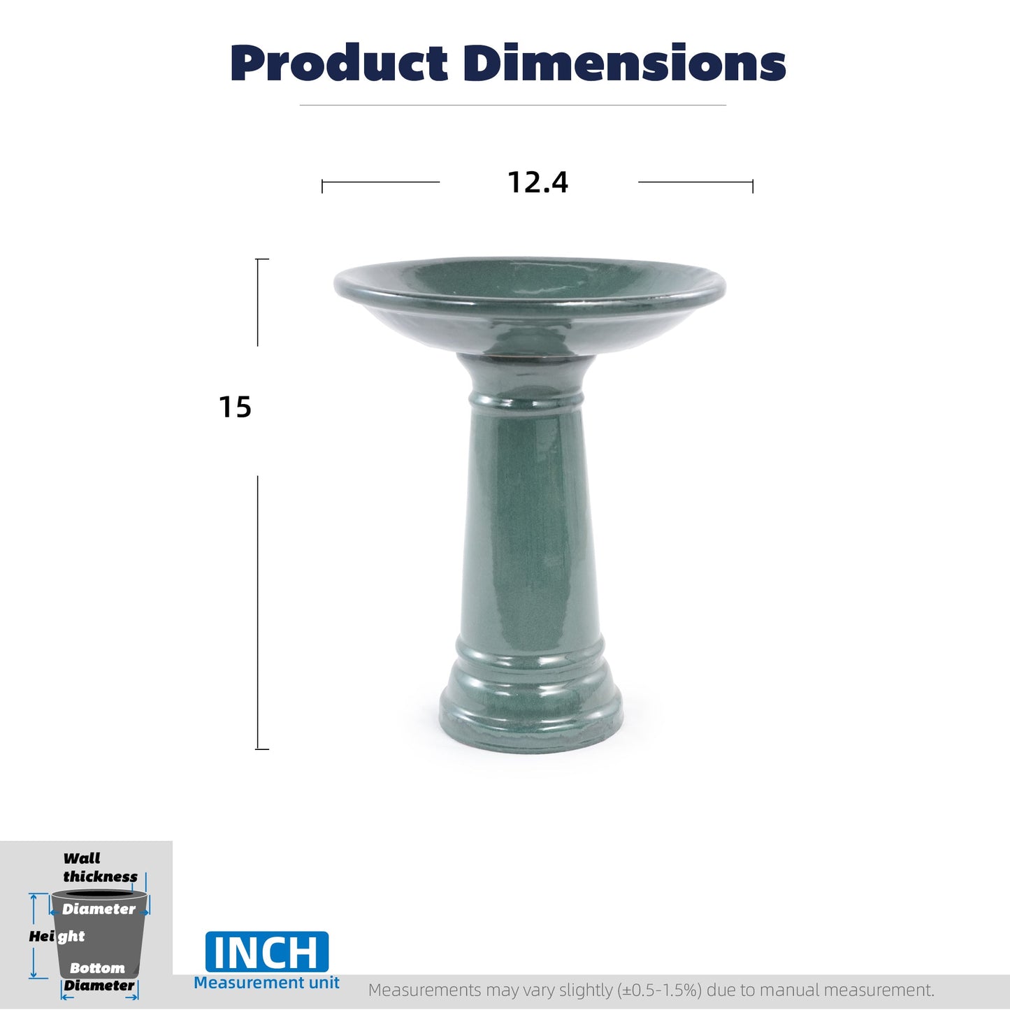 Ceramic Pedestal Bird Bath for Outdoor Garden