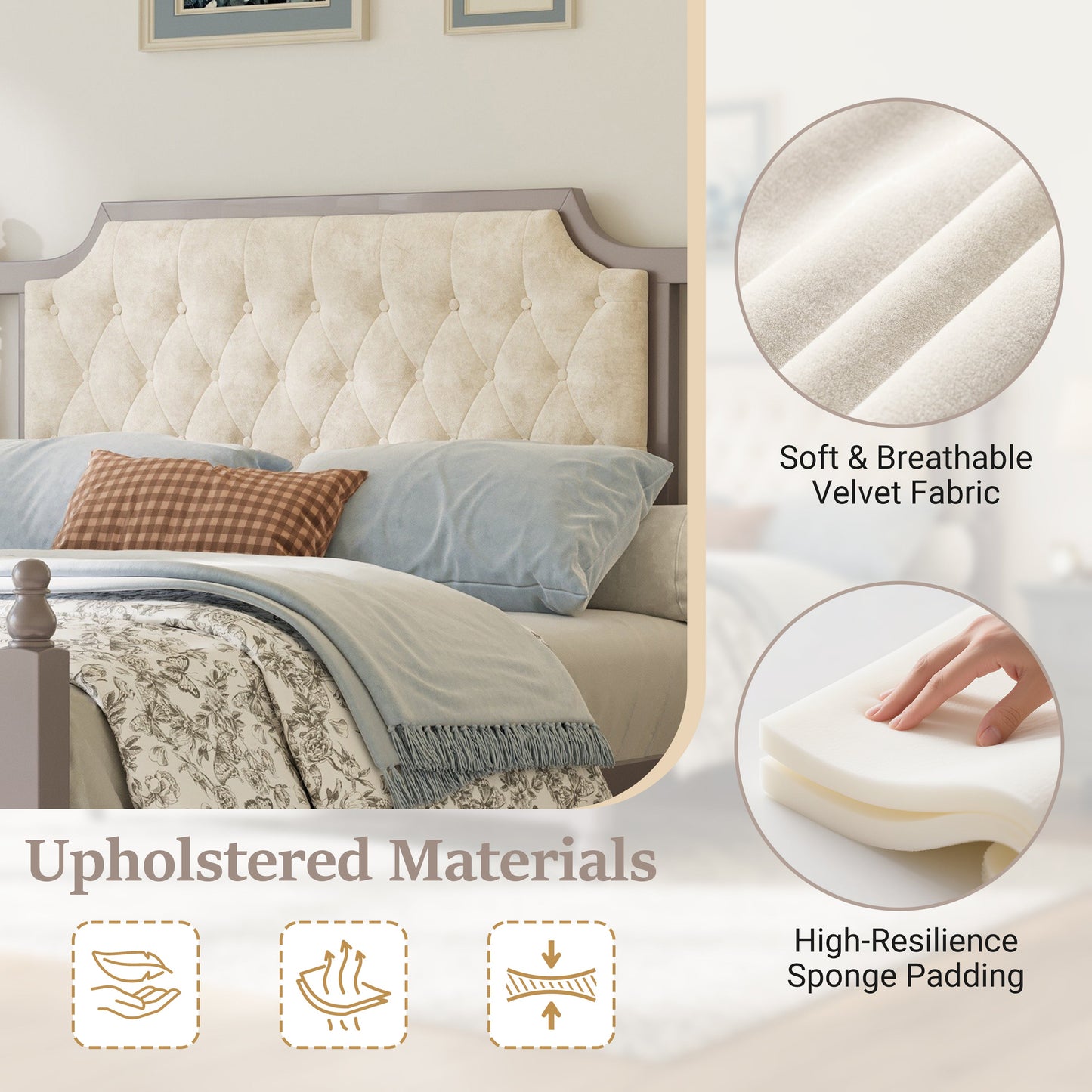Queen Size Upholstered Platform Bed with Button Tufted Headboard