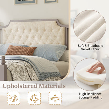 Queen Size Upholstered Platform Bed with Button Tufted Headboard