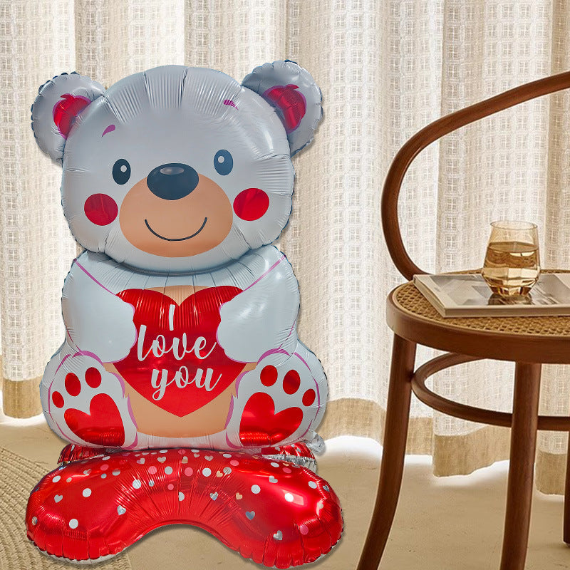 Cartoon Love Standing Bear Valentine's Day Wedding Decoration Aluminum Balloon
