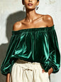 Off-Shoulder Velvet Long Sleeve T-Shirt
