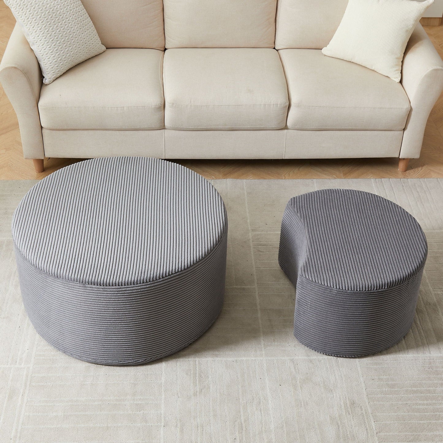 Modern Upholstered Round Coffee Table For Living Room (Set of 2)