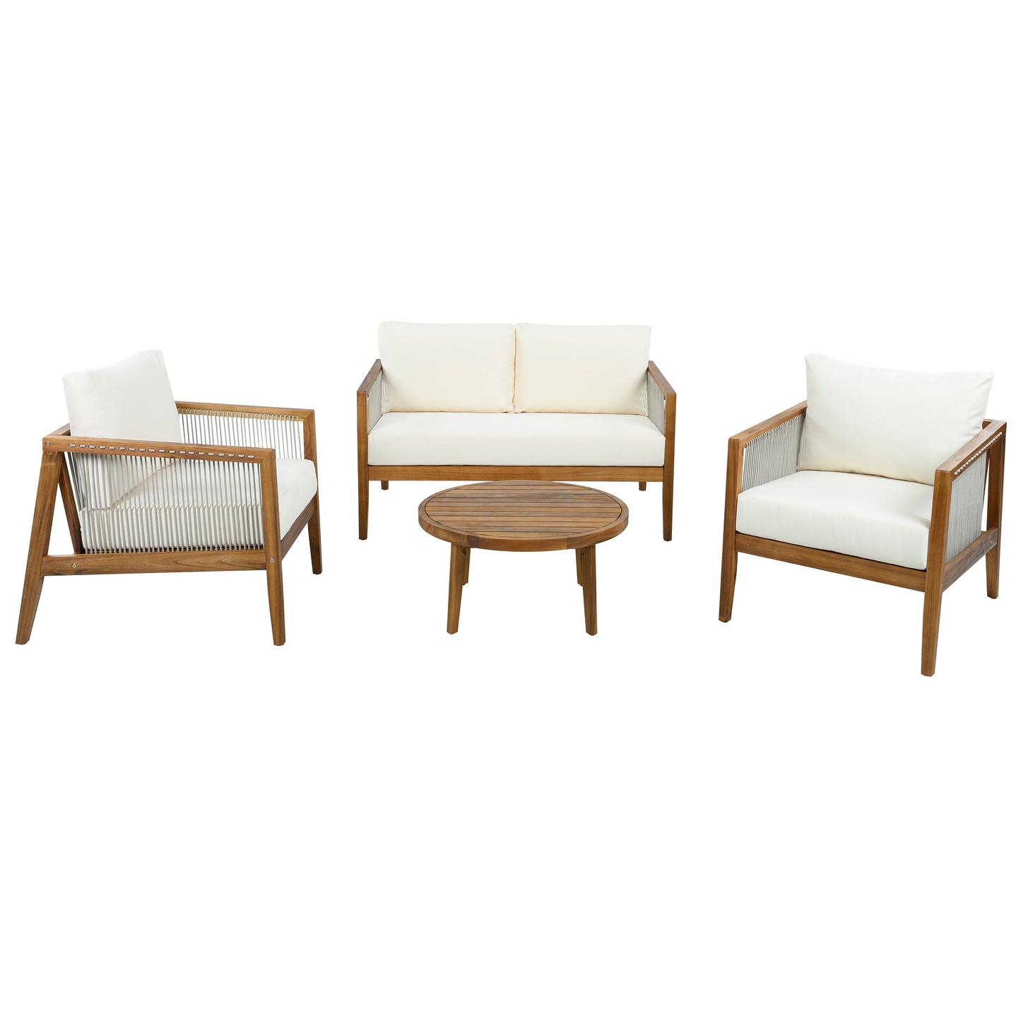 Outdoor 4-Piece Sofa Set, Acacia Wood Frame with Rope Detail, Water-Repellent