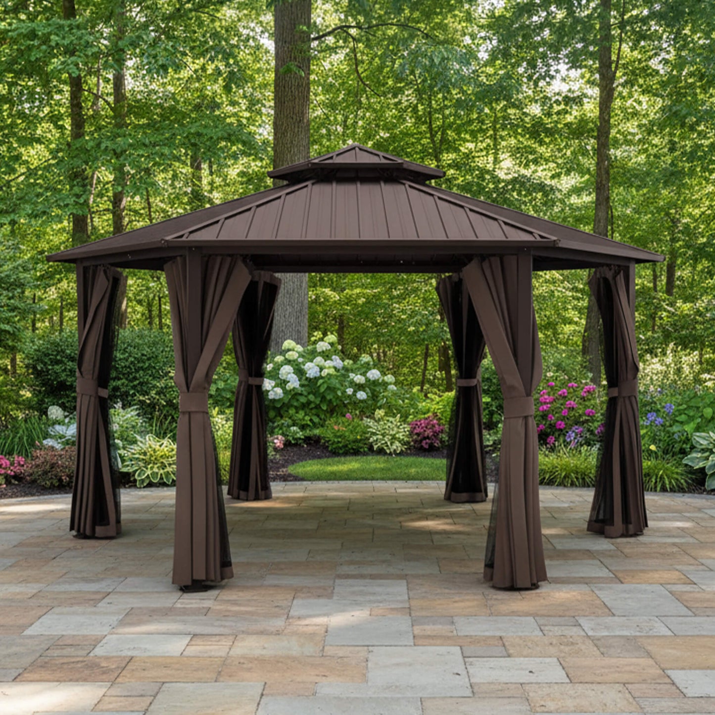 [13X15FT] Alora Hardtop Hexagonal Gazebo With Curtains And Netting [No Furniture] (SAK60713)