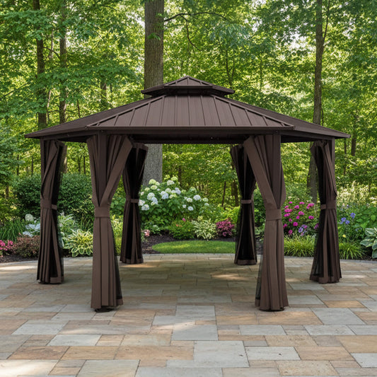 [13X15FT] Alora Hardtop Hexagonal Gazebo With Curtains And Netting [No Furniture] (SAK60713)