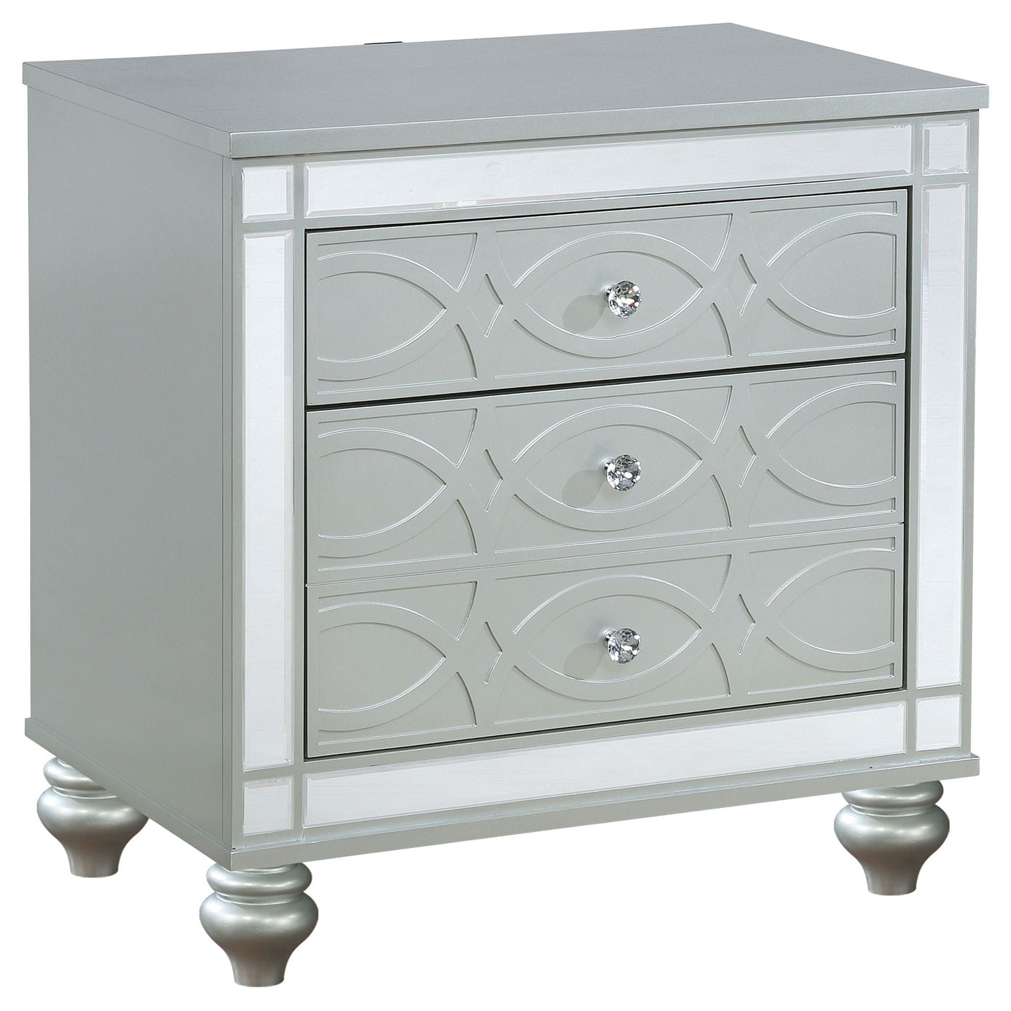 Arabesque - 4 Piece Queen Bedroom Set With LED Headboard - Silver