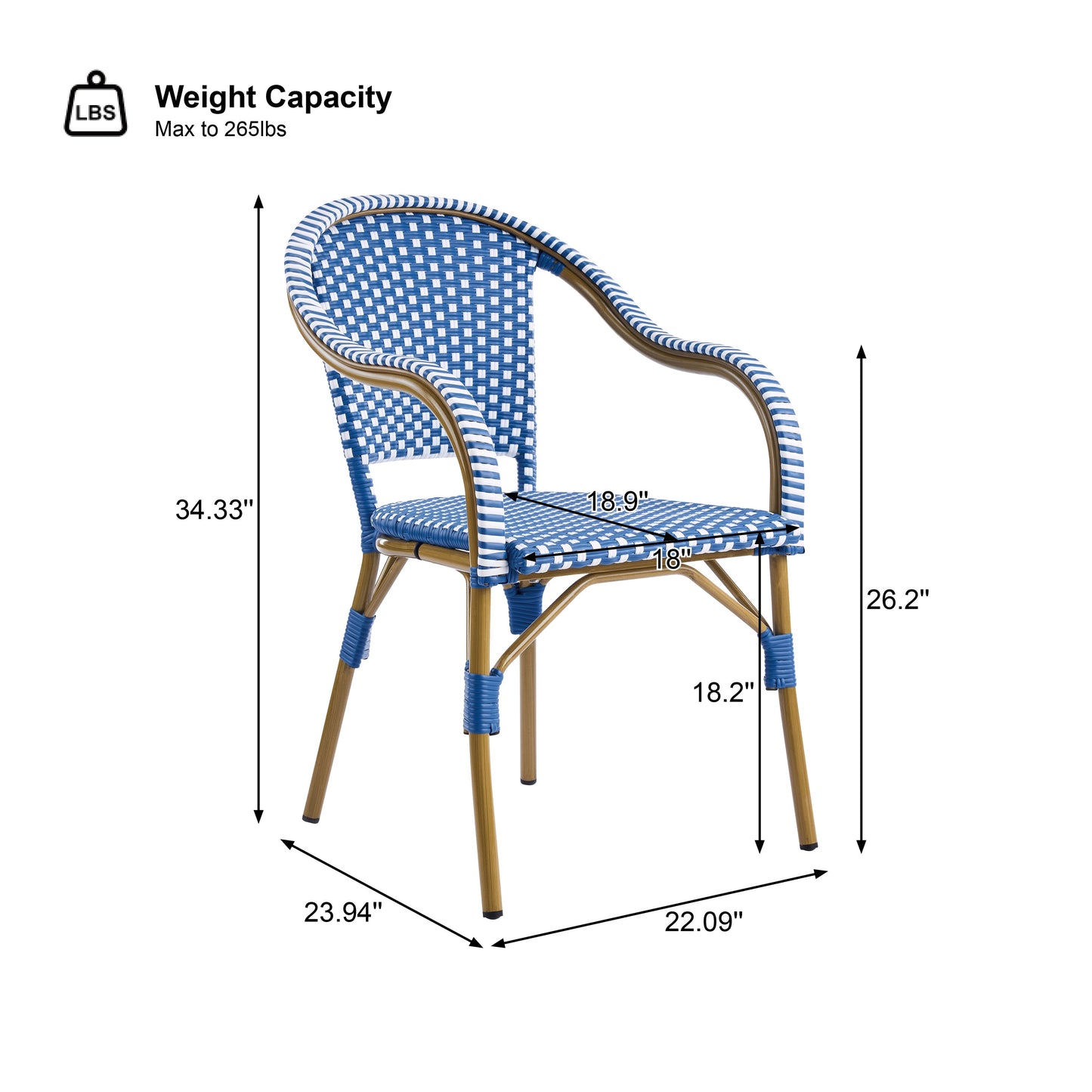 Outdoor Bistro Chairs Set of 2 with Aluminum Frame and PP Rattan