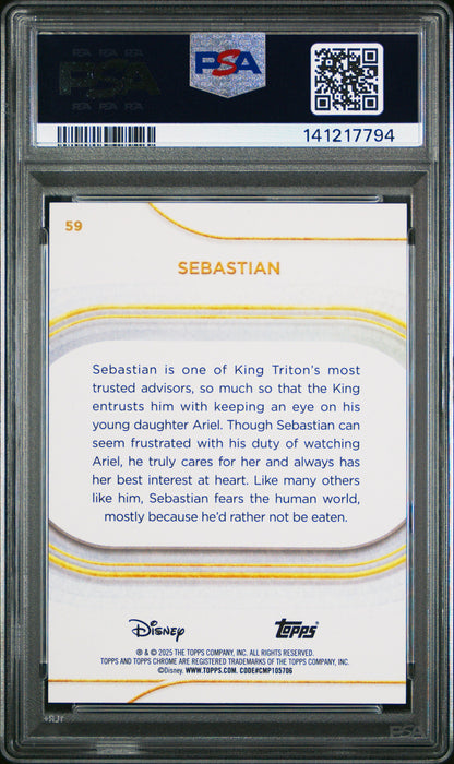Graded 2025 Topps Chrome Disney Sebastian #59 Purple Wave #/75 The Little Mermaid Trading Card PSA 10 Gem Mint