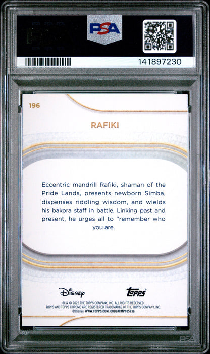 Graded 2025 Topps Chrome Disney Rafiki #196 Pink Refractor #/250 The Lion King Live Action Trading Card PSA 10 Gem Mint
