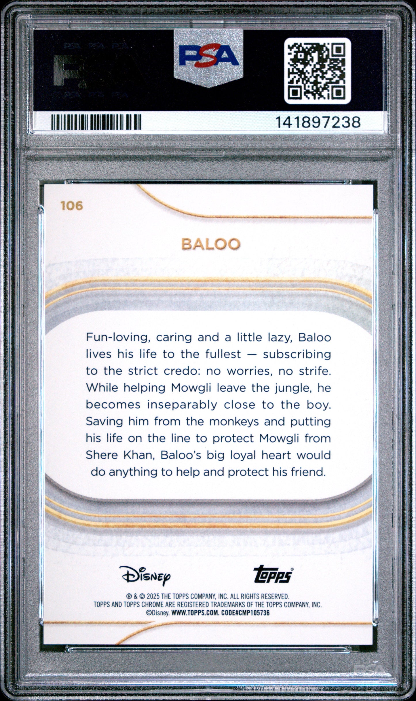 Graded 2025 Topps Chrome Disney Baloo #106 Gold Mini Diamonds #/50 The Jungle Book Trading Card PSA 10 Gem Mint