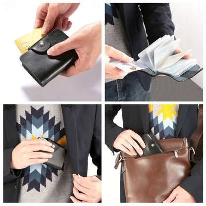 Credit Card Holder Card Organizer Pouch PU Leather Case Snap Closure with 26Pcs Card Slots