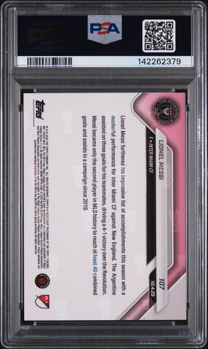 Graded 2025 Topps Now MLS Lionel Messi #107 Trio of Assists Adds to Historic Campaign Soccer Card PSA 9 Mint