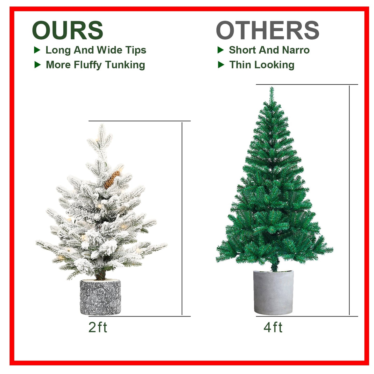 4.5FT Flocked Christmas Tree with Pot Base and LED Lights