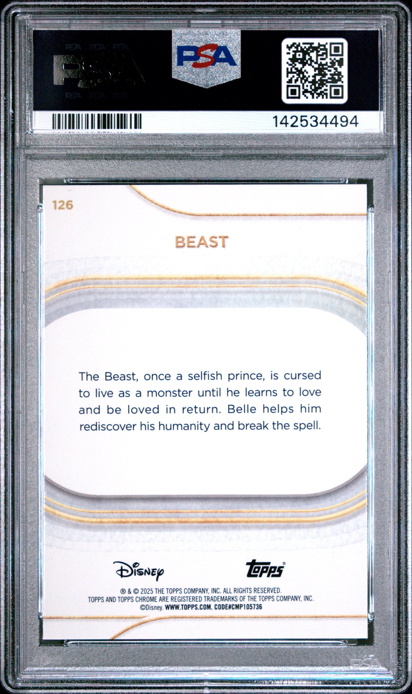 Graded 2025 Topps Chrome Disney Beast #126 Beauty and the Beast Trading Card PSA 10 Gem Mint