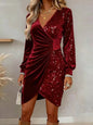 Velvet Sequin Long Sleeve Wrap Dress