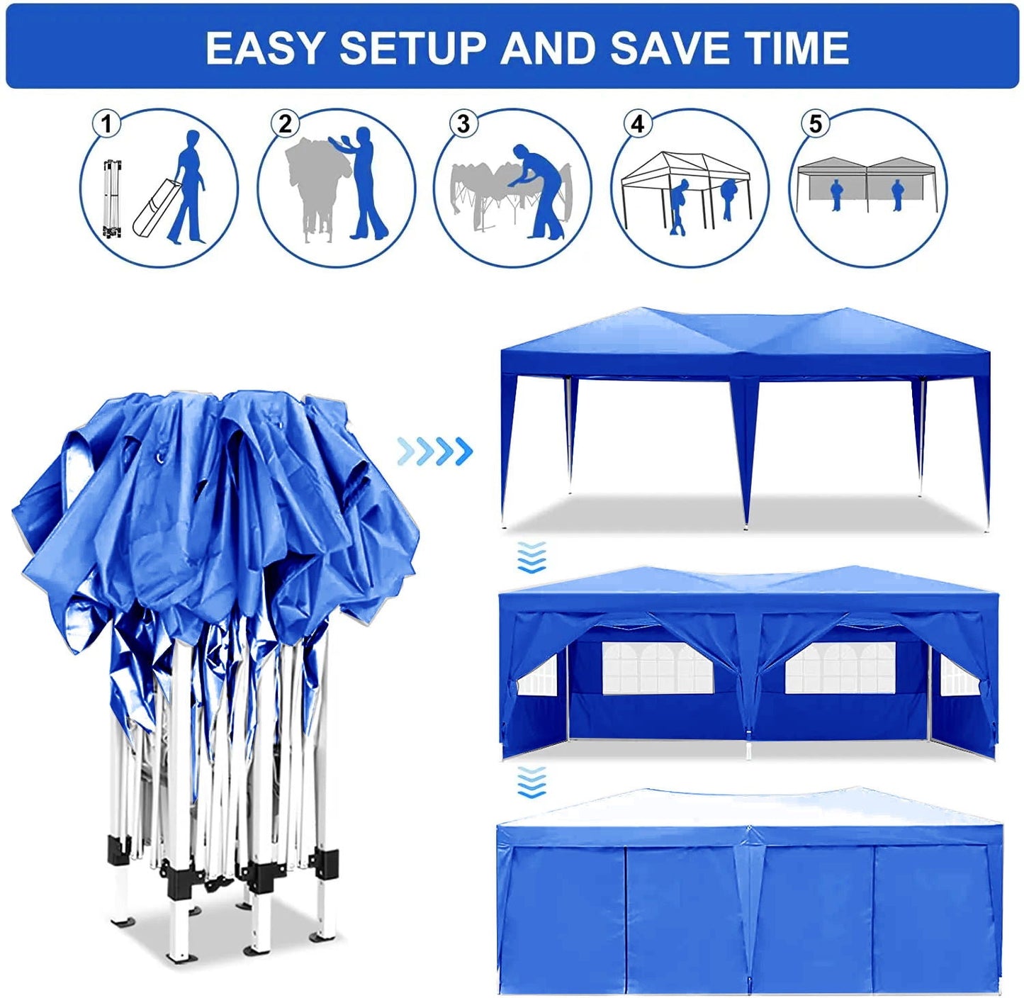 10'x20' EZ Pop Up Canopy Outdoor Portable Party Folding Tent with 6 Removable Sidewalls