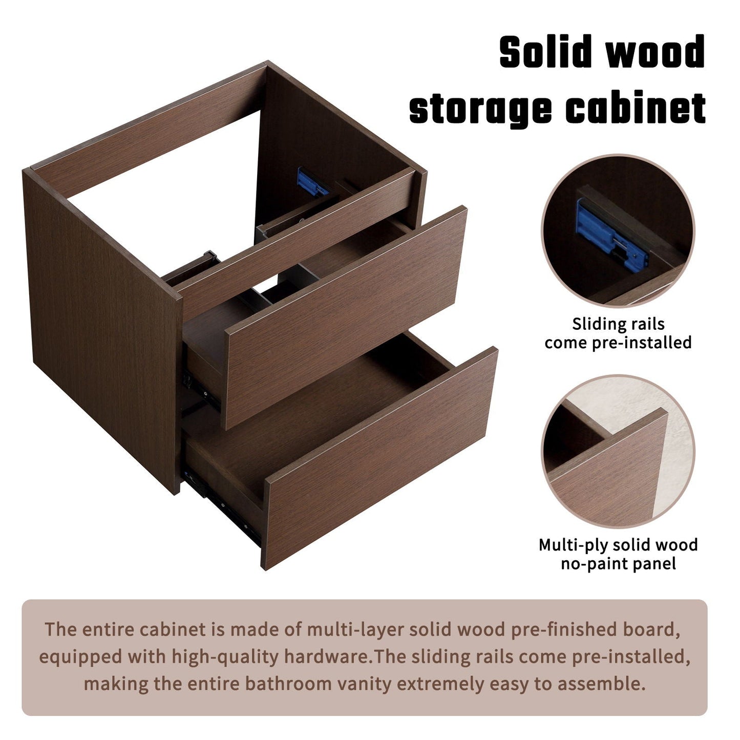 Bathroom Vanity With Basin Wall Hang Storage - Brown / Brown / White