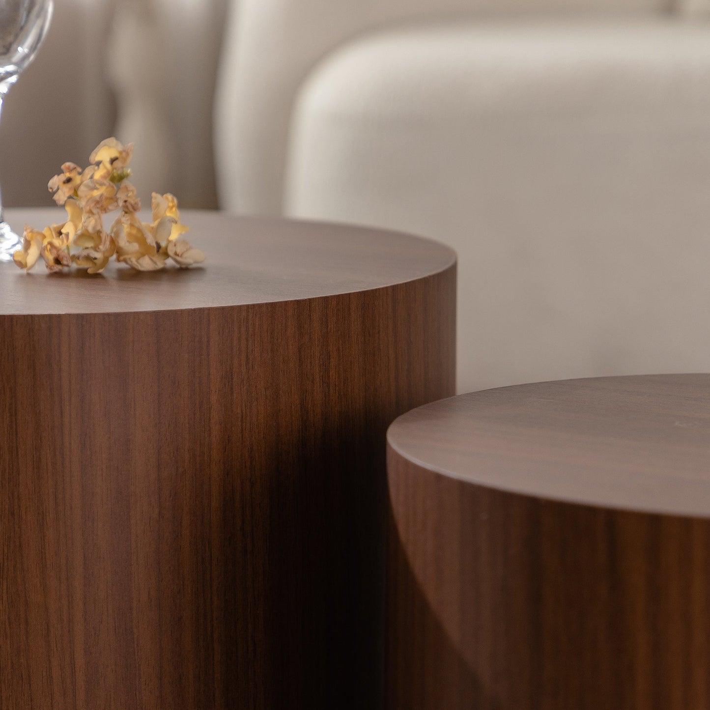 Nesting Coffee Table Set of 2 Round Wooden Tables