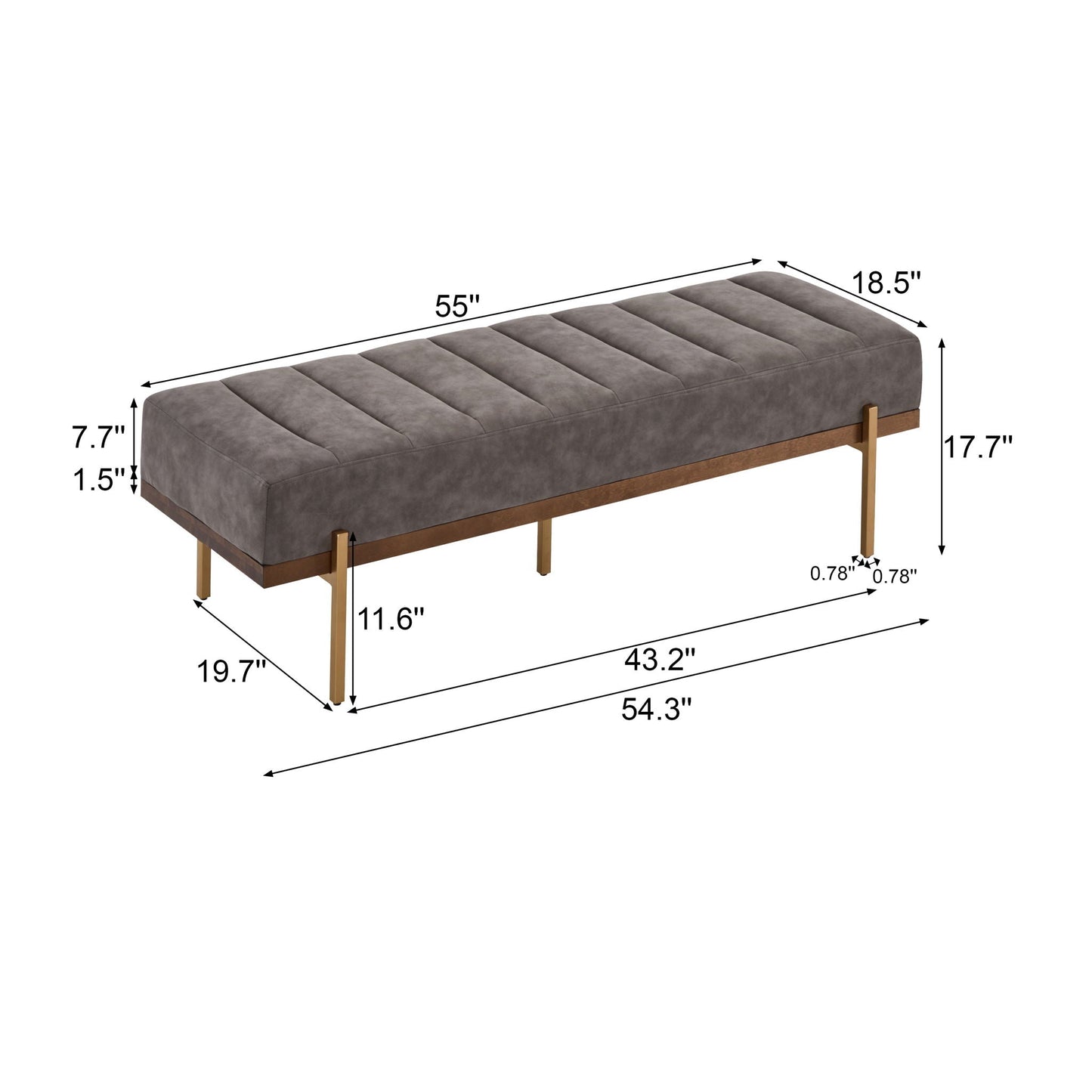 Thorian Luxury Upholstered Ottoman Bench with Channel Tufting and Metal Base