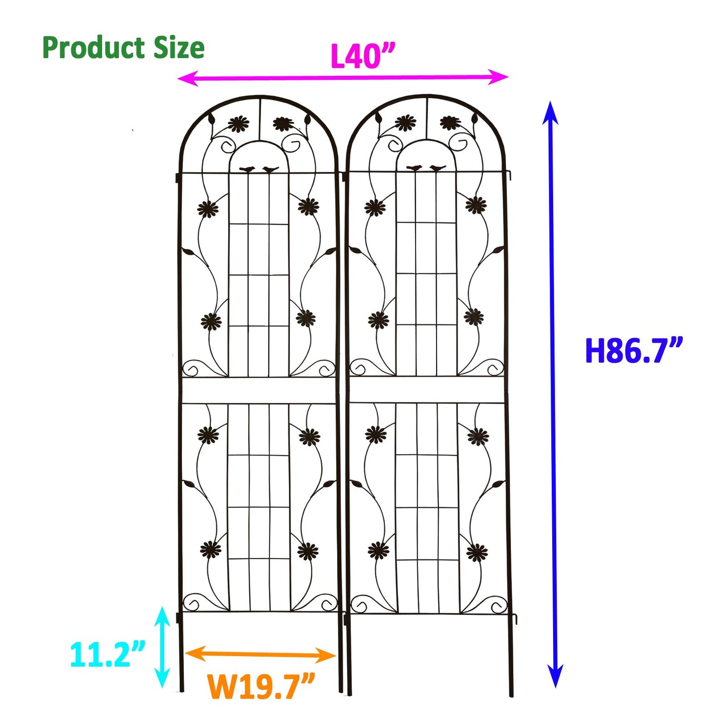 2 Pack Metal Garden Trellis 86.7" x 19.7" Rustproof Trellis for Climbing Plants