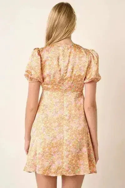 Printed Puff Sleeve Mini Dress - Trendy V-Neck Style | Femstylo