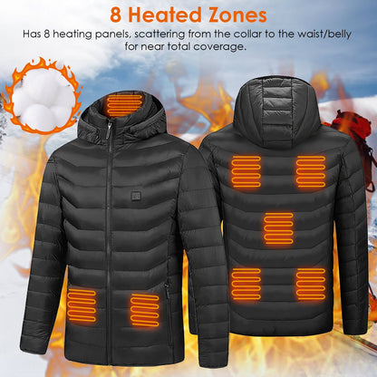 Heated Jacket with 8 Heating Zones & Detachable Hood