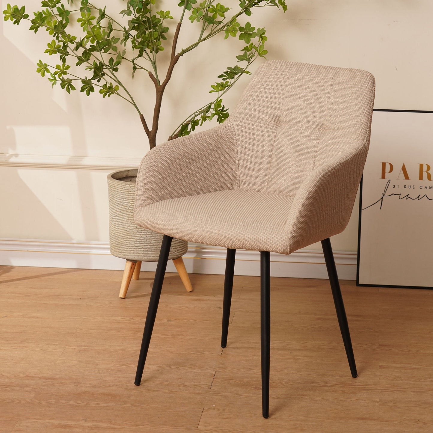 Dining Chair With Backrest And Wide Seat (Set of 2) - Beige