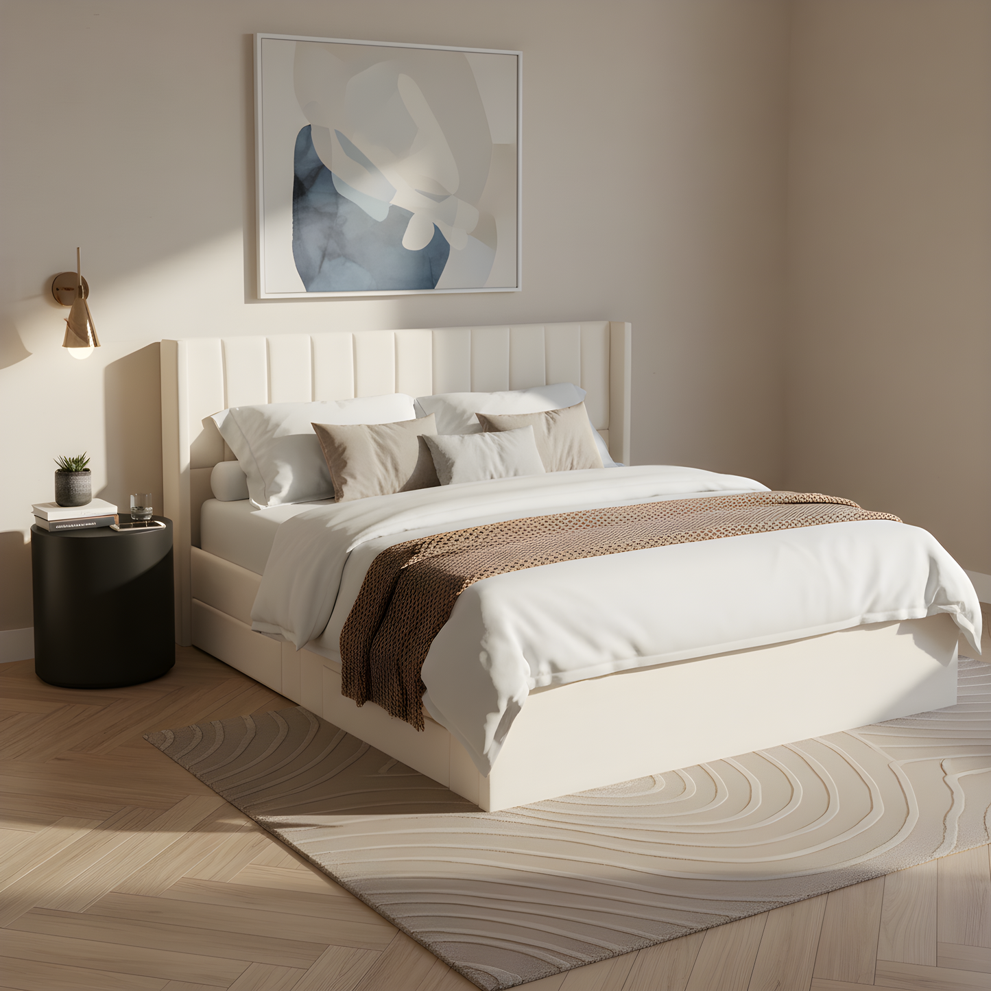 Large-Capacity Upholstered Storage Bed with Drawers