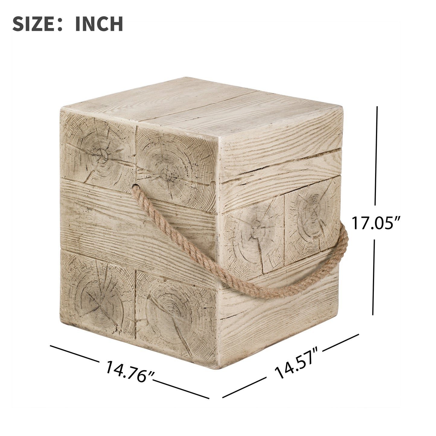 Outdoor Wood Grain Square MGO Side Table with Simulated Braided Cord