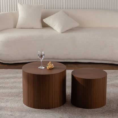 Nesting Coffee Table Set of 2 Round Wooden Tables