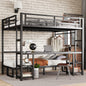 Queen Over Twin XL Metal Bunk Bed with Desk and Shelves