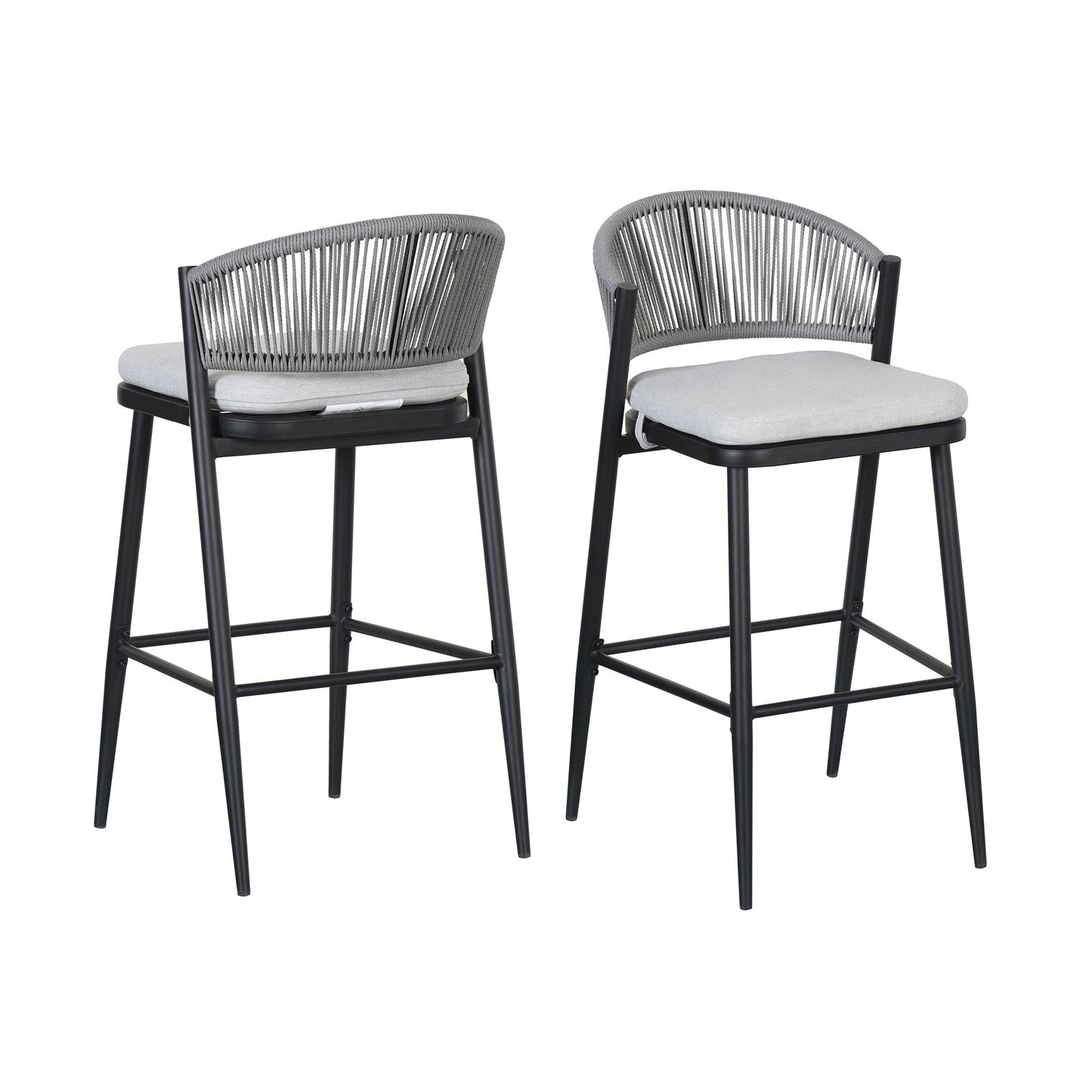 Outdoor Bar Height Metal Frame Counter Stools with Scallop-Shaped Backrest & Water-Resistant Cushions