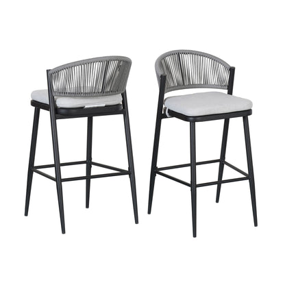 Outdoor Bar Height Metal Frame Counter Stools with Scallop-Shaped Backrest & Water-Resistant Cushions