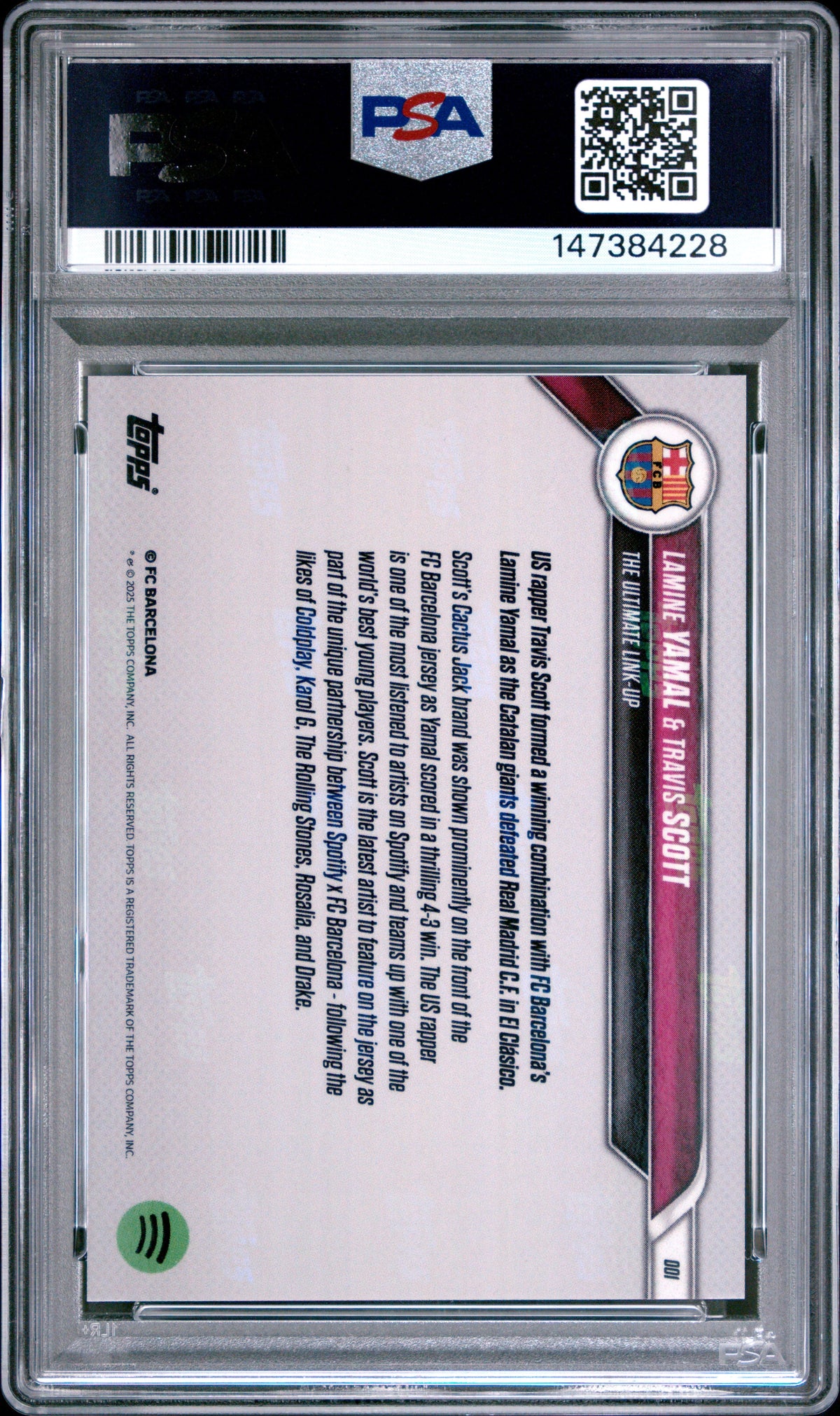 Graded 2024 Topps Now Lamine Yamal/Travis Scott #1 FC Barcelona Soccer Card PSA 10 Gem Mint