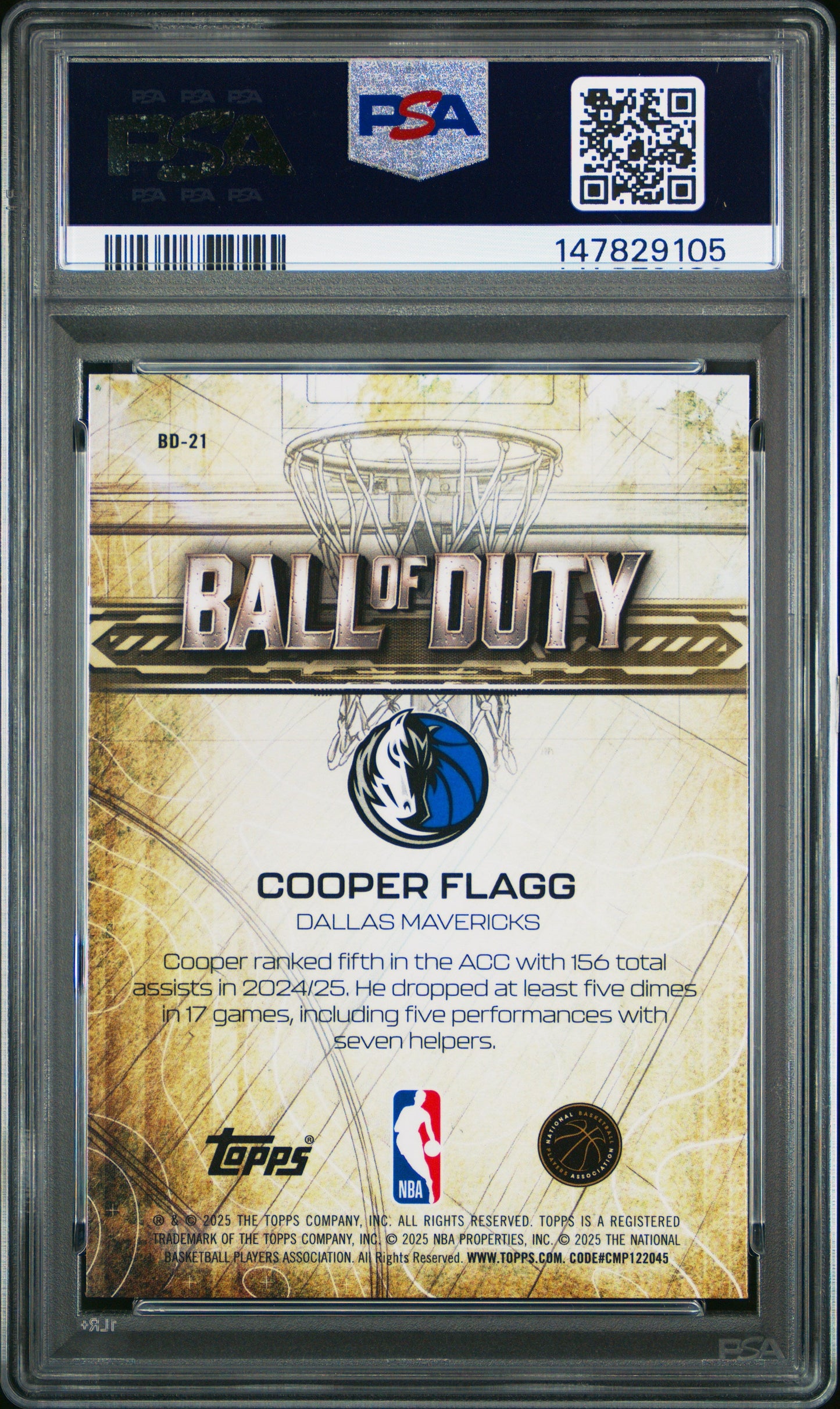 Graded 2025 Topps Chrome Cooper Flagg #BD21 Ball of Duty Rookie RC Basketball Card PSA 10 Gem Mint