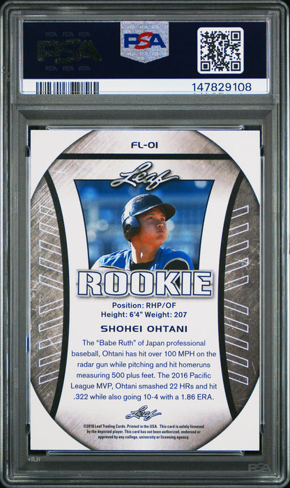 Graded 2018 Leaf Rookie Shohei Ohtani #FL-01 Exclusive Flag Rookie RC Baseball Card PSA 10 Gem Mint