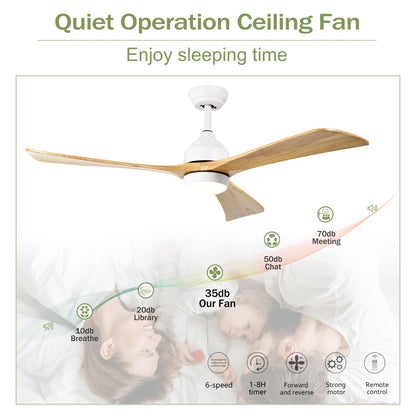 52" Solid Wood Blades Ceiling Fan with Lights and Remote Control