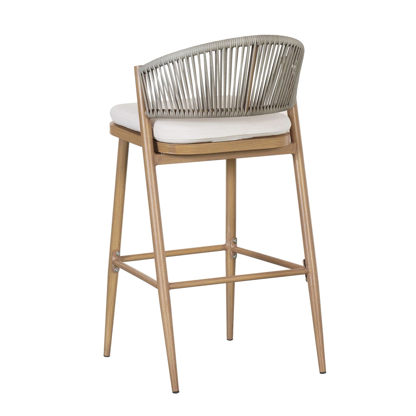 Outdoor Bar Height Metal Frame Counter Stools with Scallop-Shaped Backrest & Water-Resistant Cushions