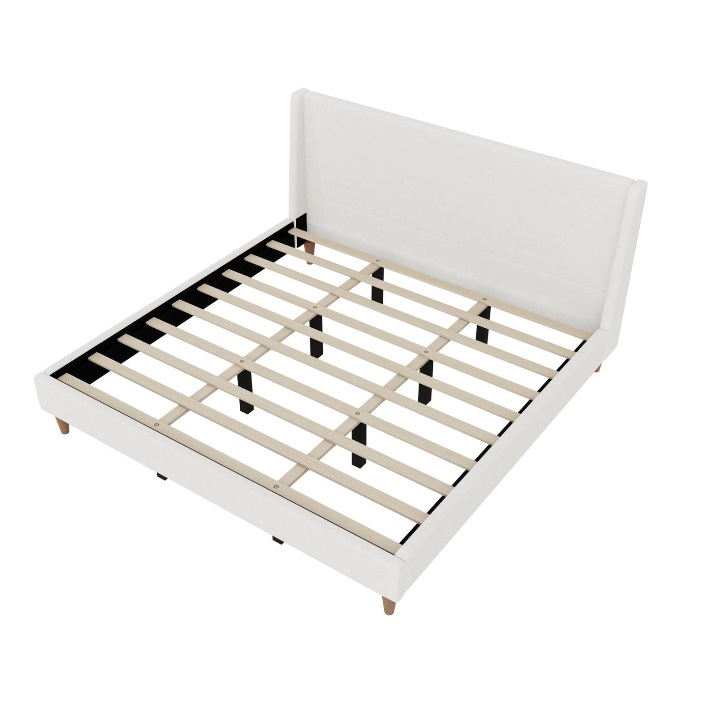 Upholstered Modern Platform Bed With Wingback Headboard