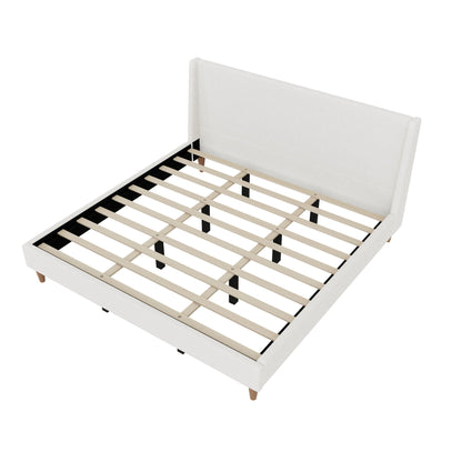 Upholstered Modern Platform Bed With Wingback Headboard